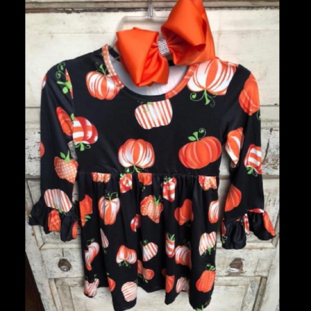 Girls Black & orange pumpkin dress, Fall dress